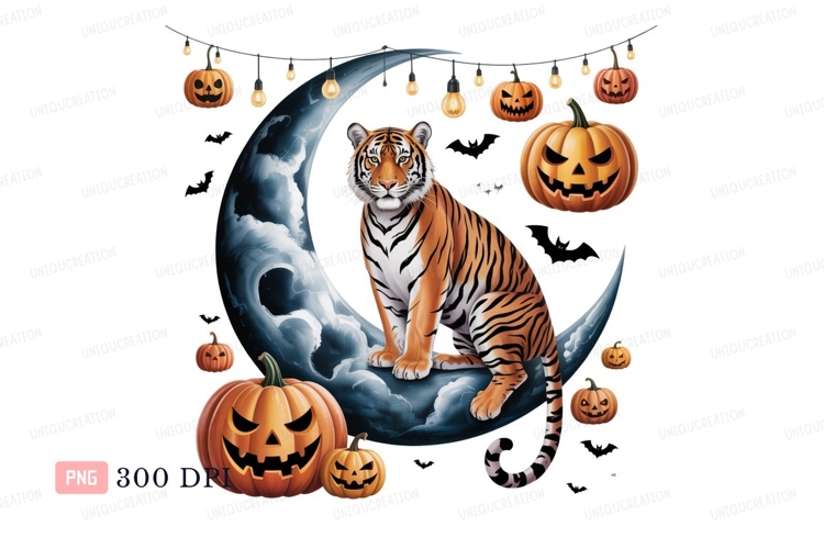 Tiger moon pumpkins Halloween lights image