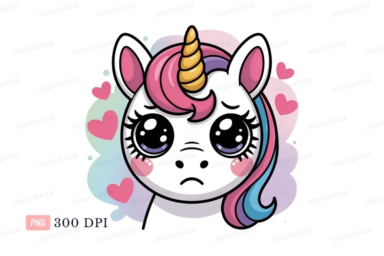 Cute unicorn face with pink hearts fantasy magic