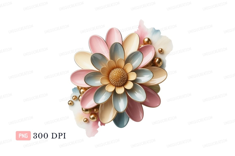 Pastel flower with golden accents pink blue