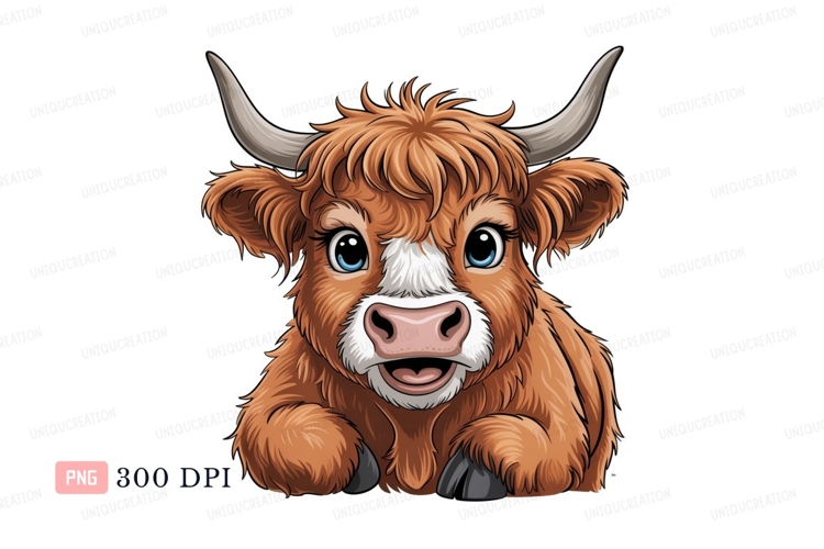 Fluffy brown cow with blue eyes highland example image 1