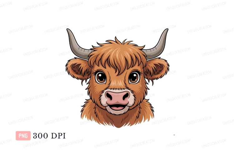 Fluffy brown cow with big eyes highland