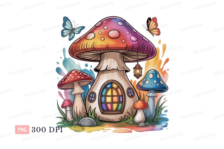 Whimsical mushroom dwelling with butterflies house