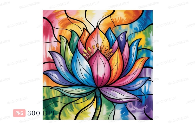 Vibrant lotus flower stained glass art colorful