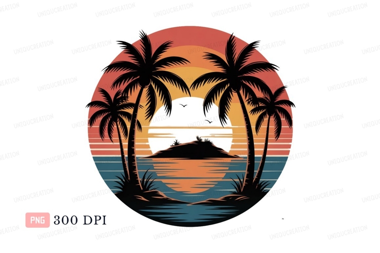 Tropical island sunset palm trees ocean image