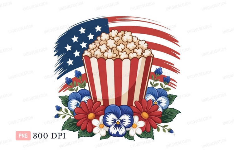 Popcorn bucket with patriotic flowers white blue
