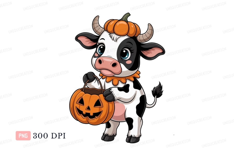 Cute cow with pumpkin halloween orange