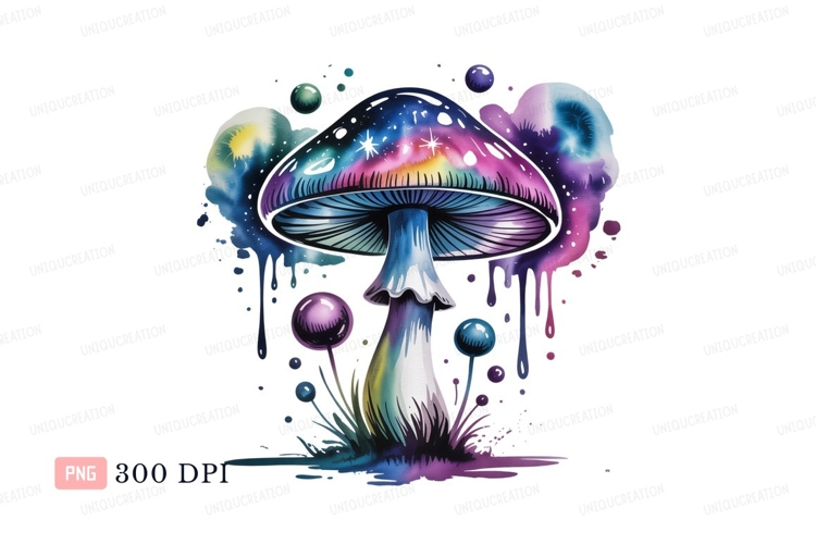 Cosmic mushroom watercolor splash psychedelic