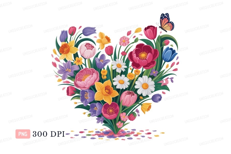 Heart shaped floral bouquet with butterfly flowers