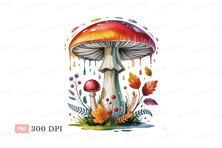 Colorful mushroom with falling droplets fungi nature