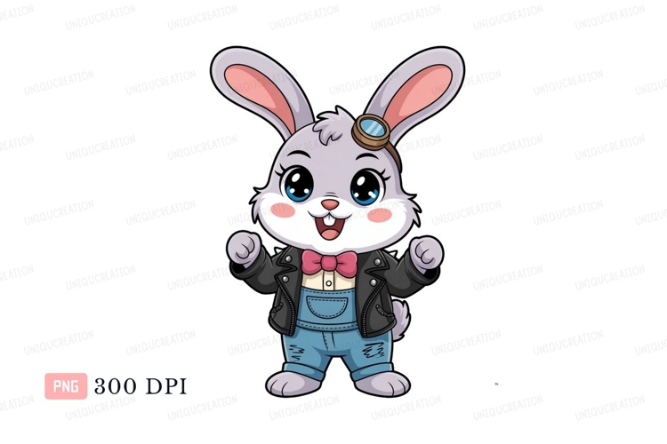 Cartoon rabbit wearing leather jacket and goggles animal