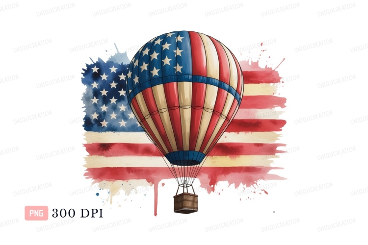 Patriotic hot air balloon watercolor splash flag