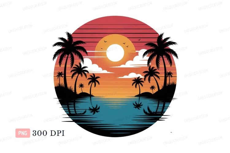 Sunset Palms Ocean Reflection tropical