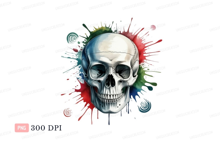Skull watercolor splashes bone white