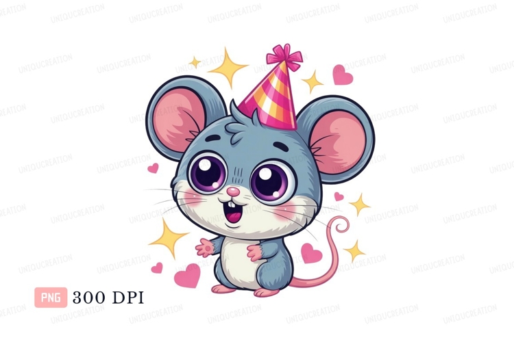 Happy mouse wearing party hat rodent animal