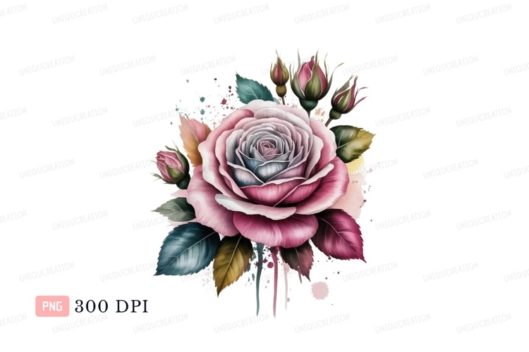 Pink rose buds watercolor splash image example image 1