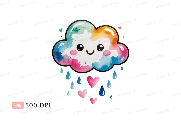 Happy watercolor cloud raining hearts image example image 1