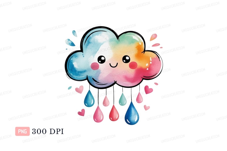 Happy rainbow cloud raining hearts drops example image 1