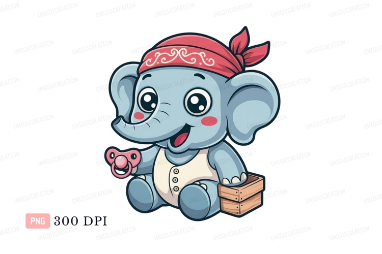 Baby elephant with pacifier and box blue pink