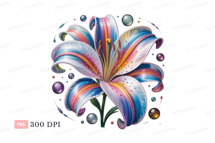 Colorful lily with floating spheres flower rainbow example image 1