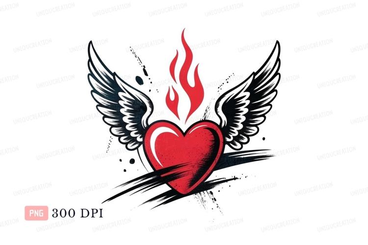 Flaming winged heart flame wings