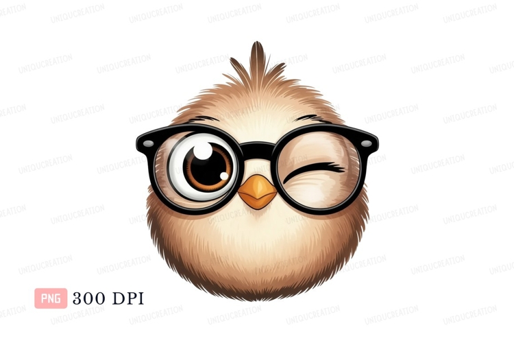 Fluffy chick winking with glasses bird