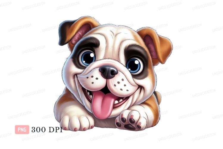 Happy bulldog puppy with blue eyes animal cartoon