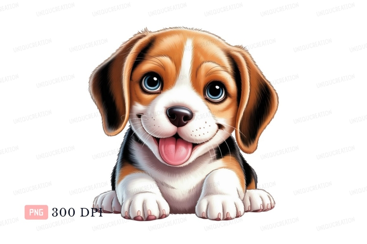 Happy beagle puppy with blue eyes cute