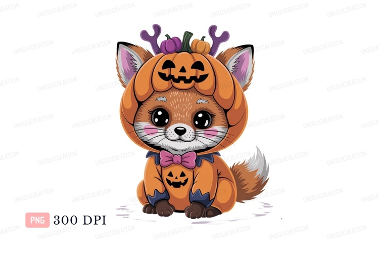 Cute fox wearing pumpkin costume animal halloween