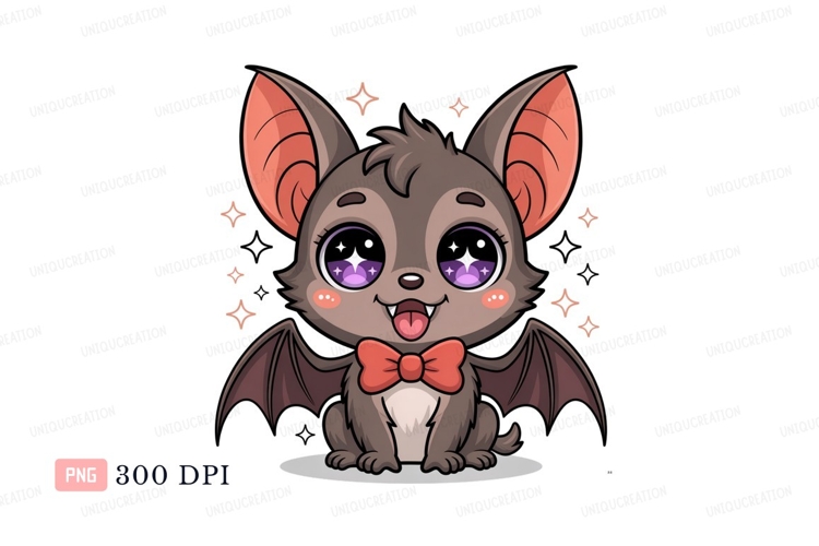 Cute bat with big eyes and bow tie cartoon animal