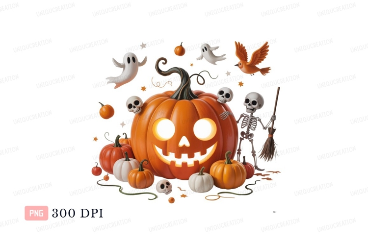 Glowing Jack O Lantern Surrounded By Halloween Characters