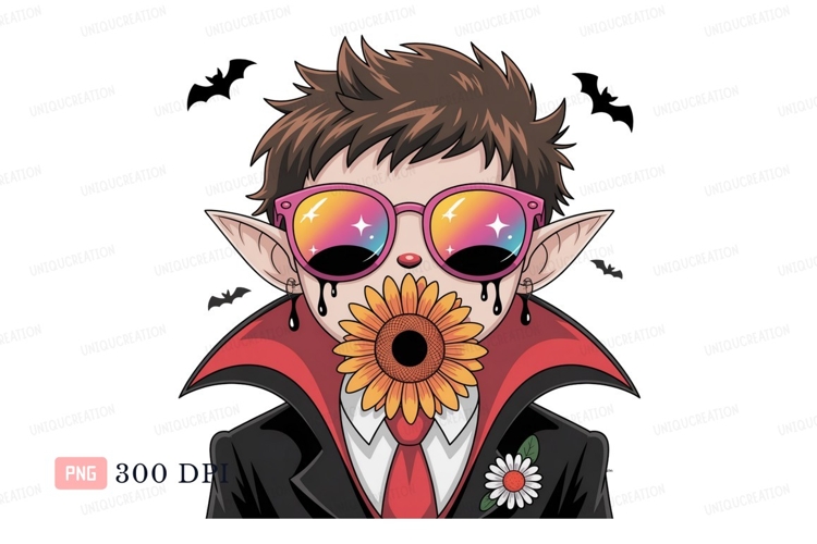 Vampire wearing sunglasses and sunflower image