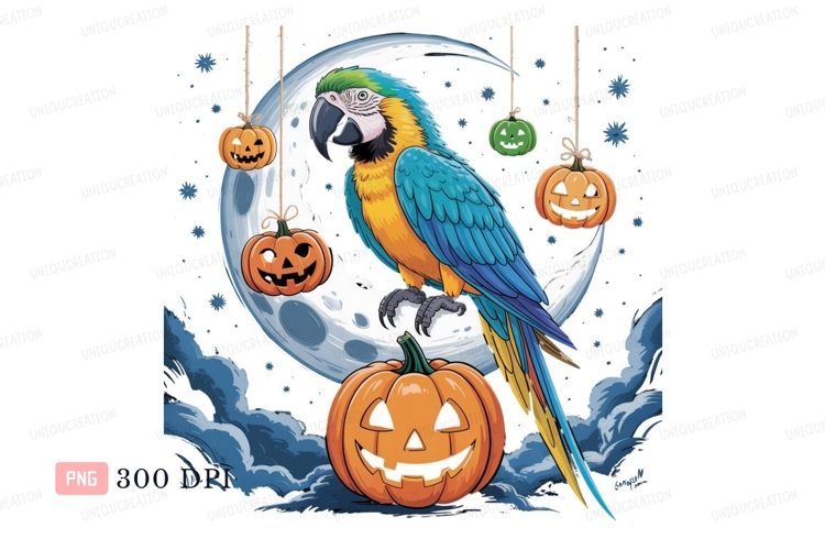 Colorful parrot moon pumpkins blue yellow