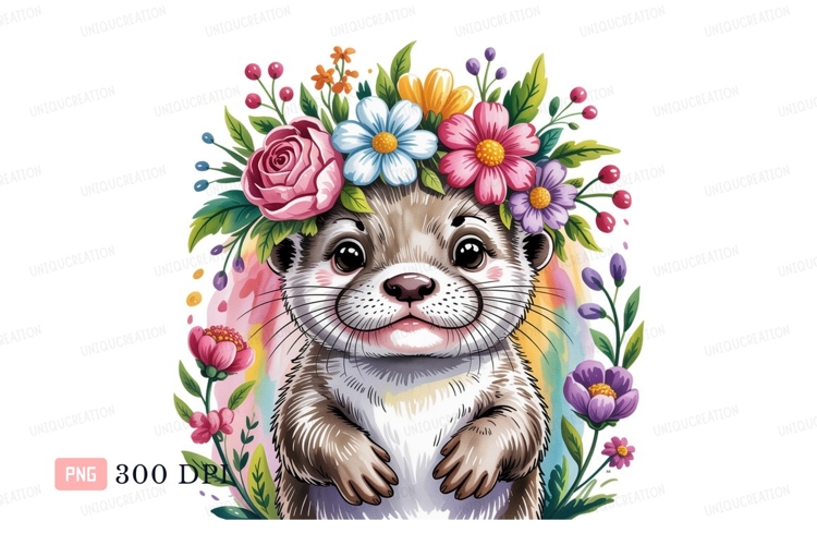 Cute otter wearing floral crown animal flower example image 1