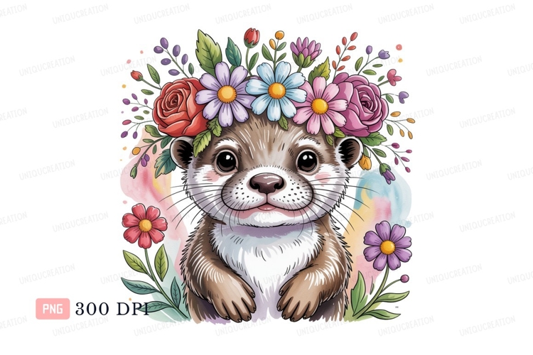 Cute otter wearing flower crown animal example image 1