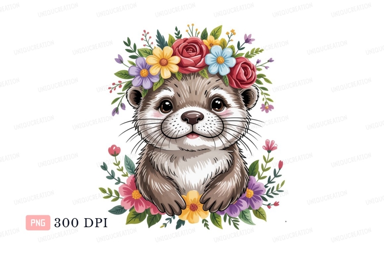 Adorable otter wearing flower crown animal cute example image 1