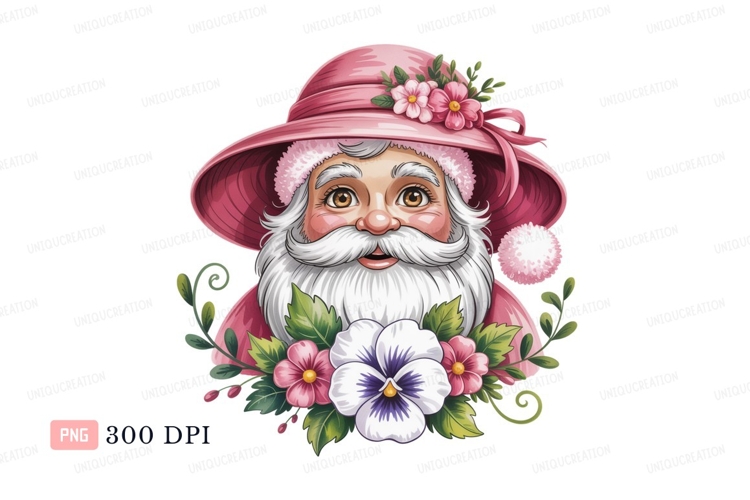 Pink Santa Claus with Flowers Christmas
