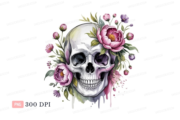 Skull flowers pink purple green