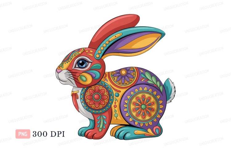 Colorful patterned rabbit animal floral
