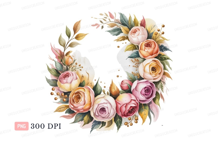 Floral wreath soft pastel watercolor image