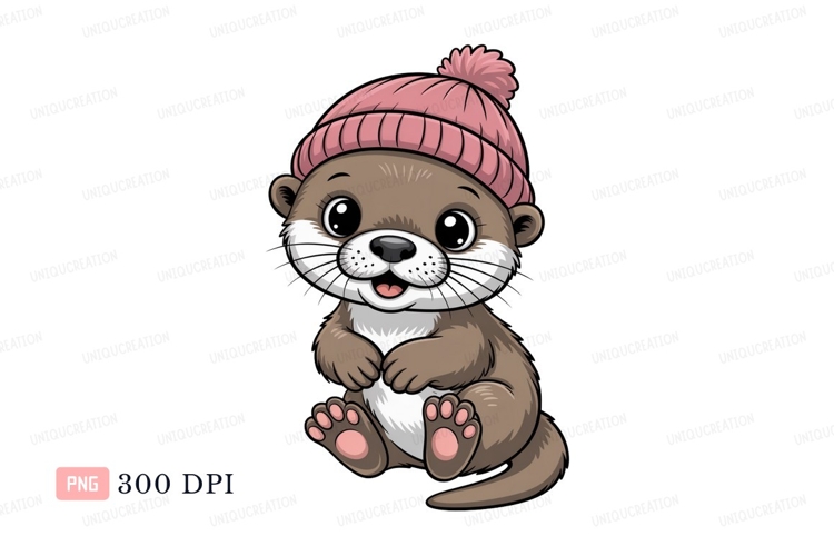 Cute otter wearing pink beanie animal example image 1