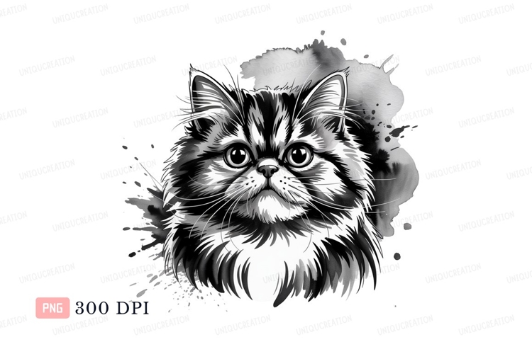 Fluffy cat face watercolor splash feline animal