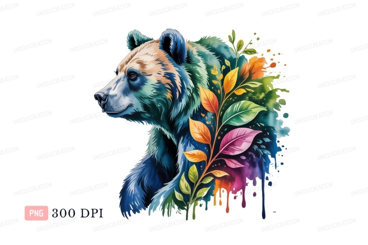 Colorful bear with floral accents animal nature