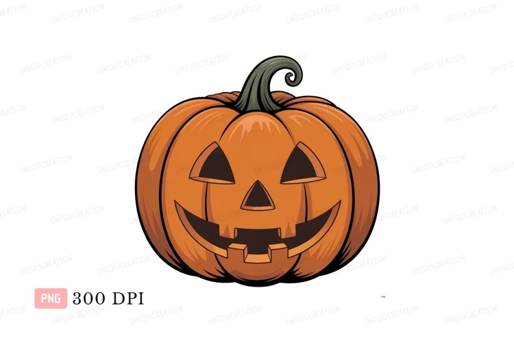 Orange carved pumpkin with green stem halloween jack