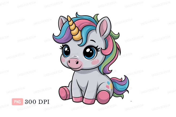 Adorable unicorn with rainbow mane and horn fantasy