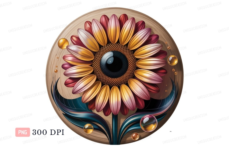 Eye flower petals wood background yellow