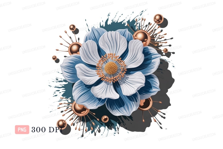 Blue white flower gold accents petals