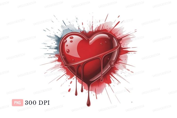 Red heart dripping paint splatter image