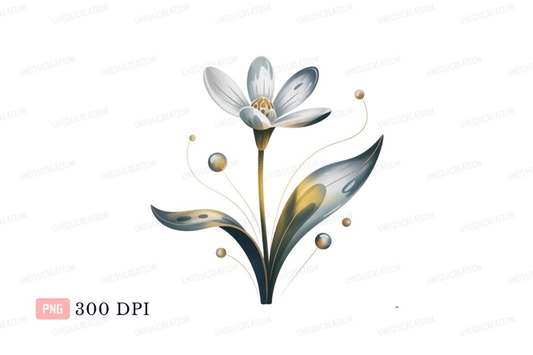 Elegant white flower with golden accents botanical