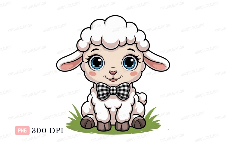 Cute fluffy sheep wearing bowtie animal white