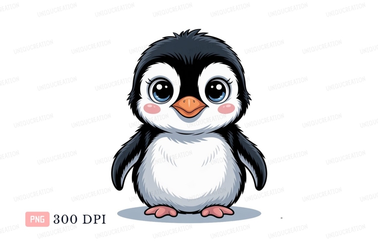 Cute cartoon penguin with big blue eyes bird animal